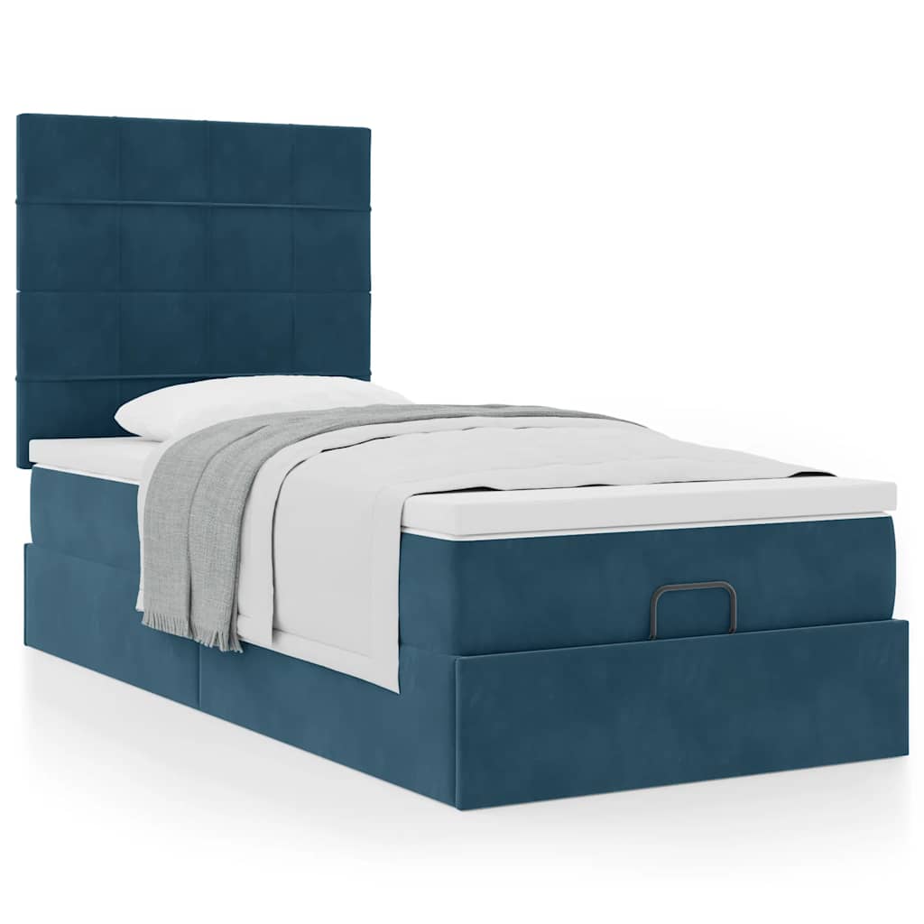 Cadre de lit ottoman avec matelas bleu foncé 90x200 cm velours - XIOS