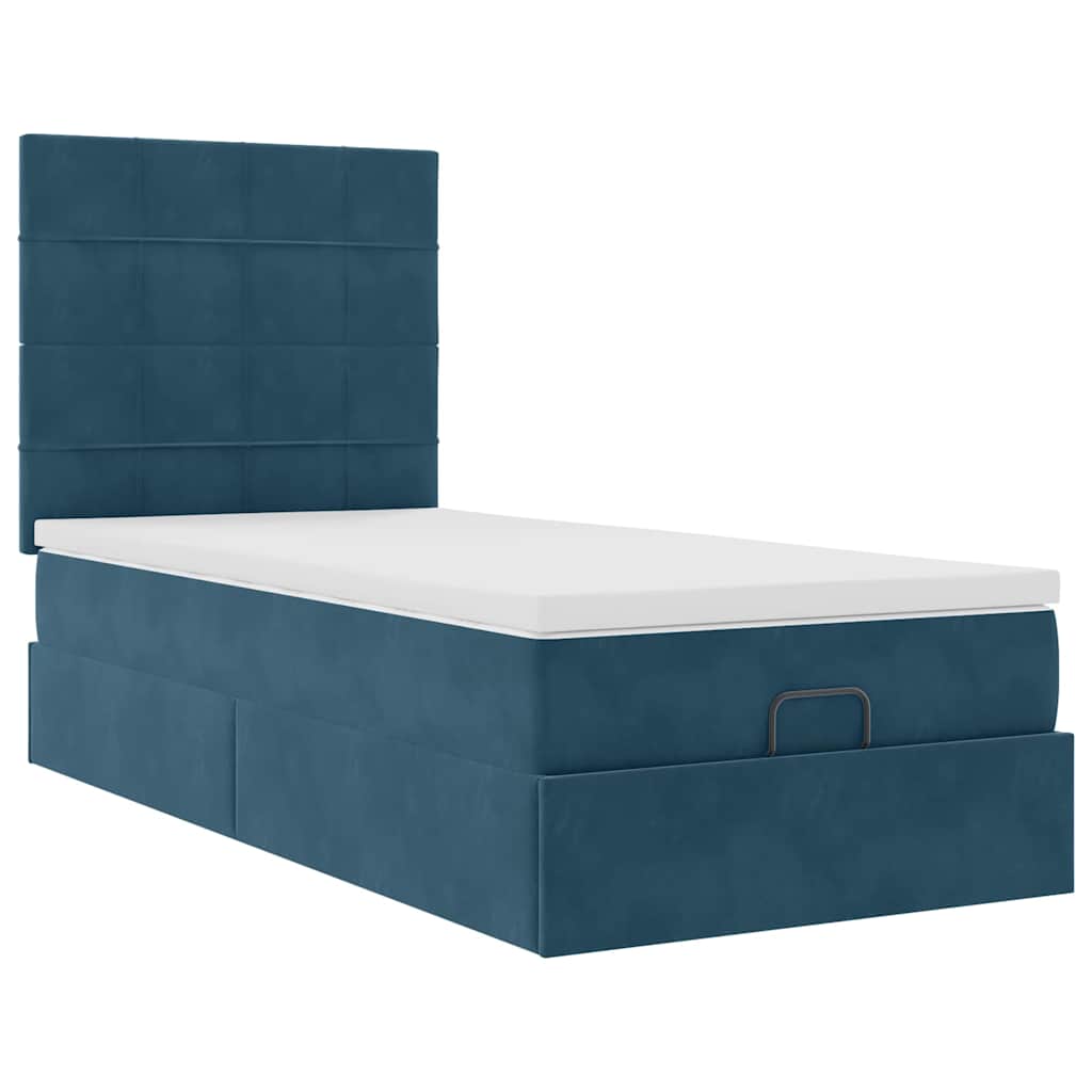 Cadre de lit ottoman avec matelas bleu foncé 90x200 cm velours - XIOS