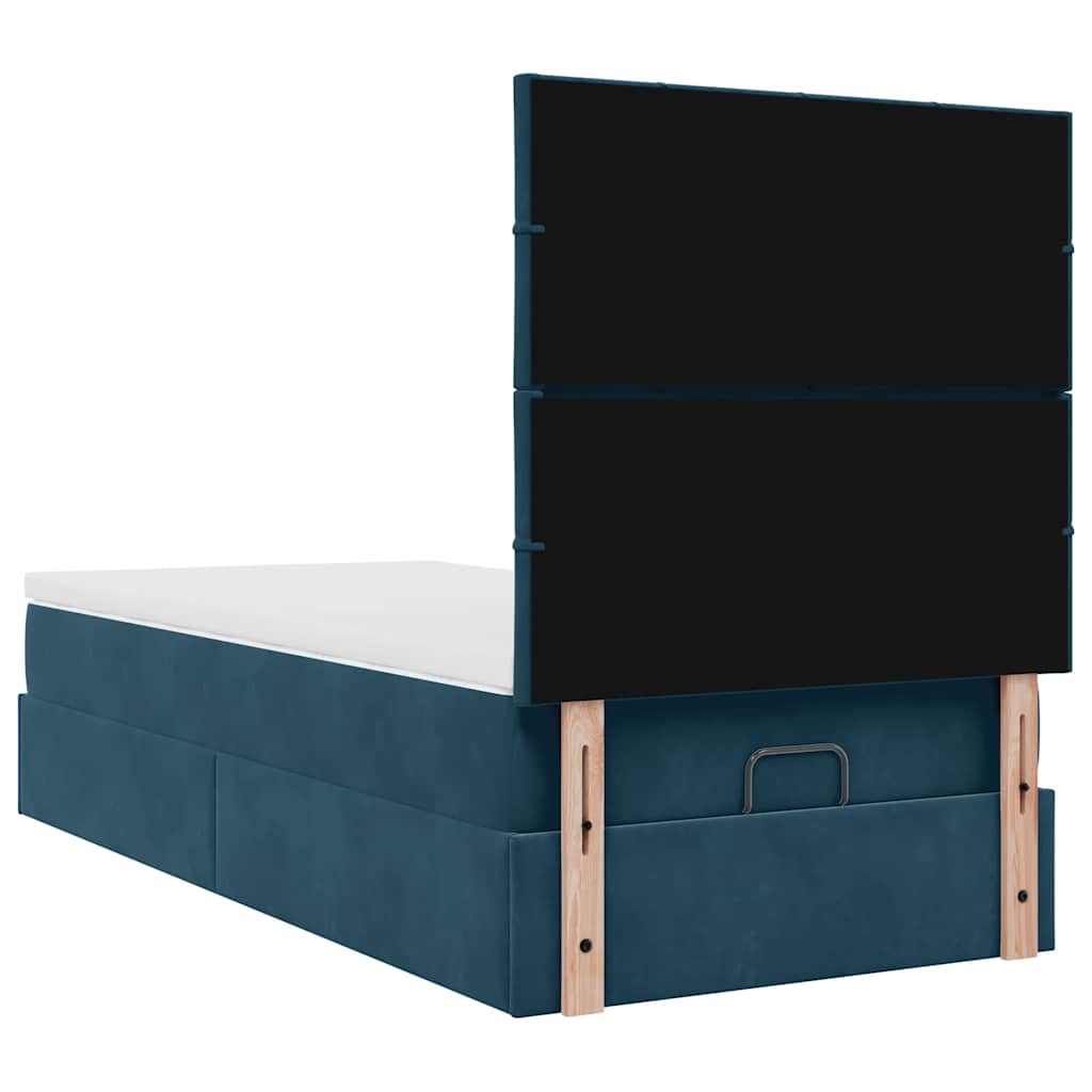 Cadre de lit ottoman avec matelas bleu foncé 90x200 cm velours - XIOS