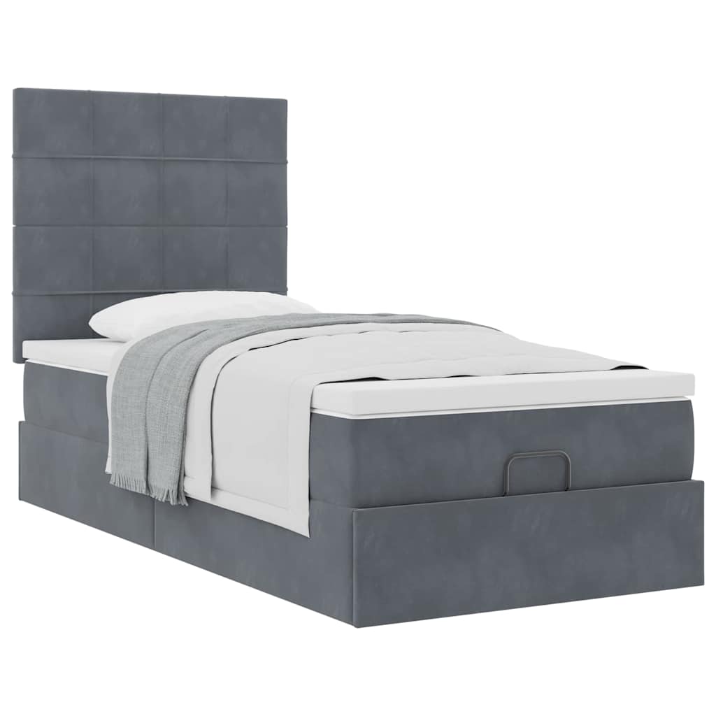Cadre de lit ottoman avec matelas gris foncé 100x200 cm velours - XIOS