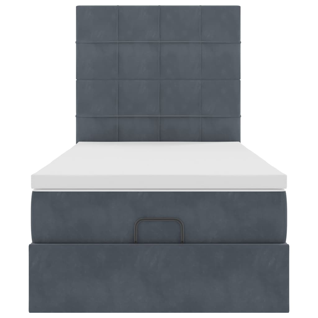 Cadre de lit ottoman avec matelas gris foncé 100x200 cm velours - XIOS