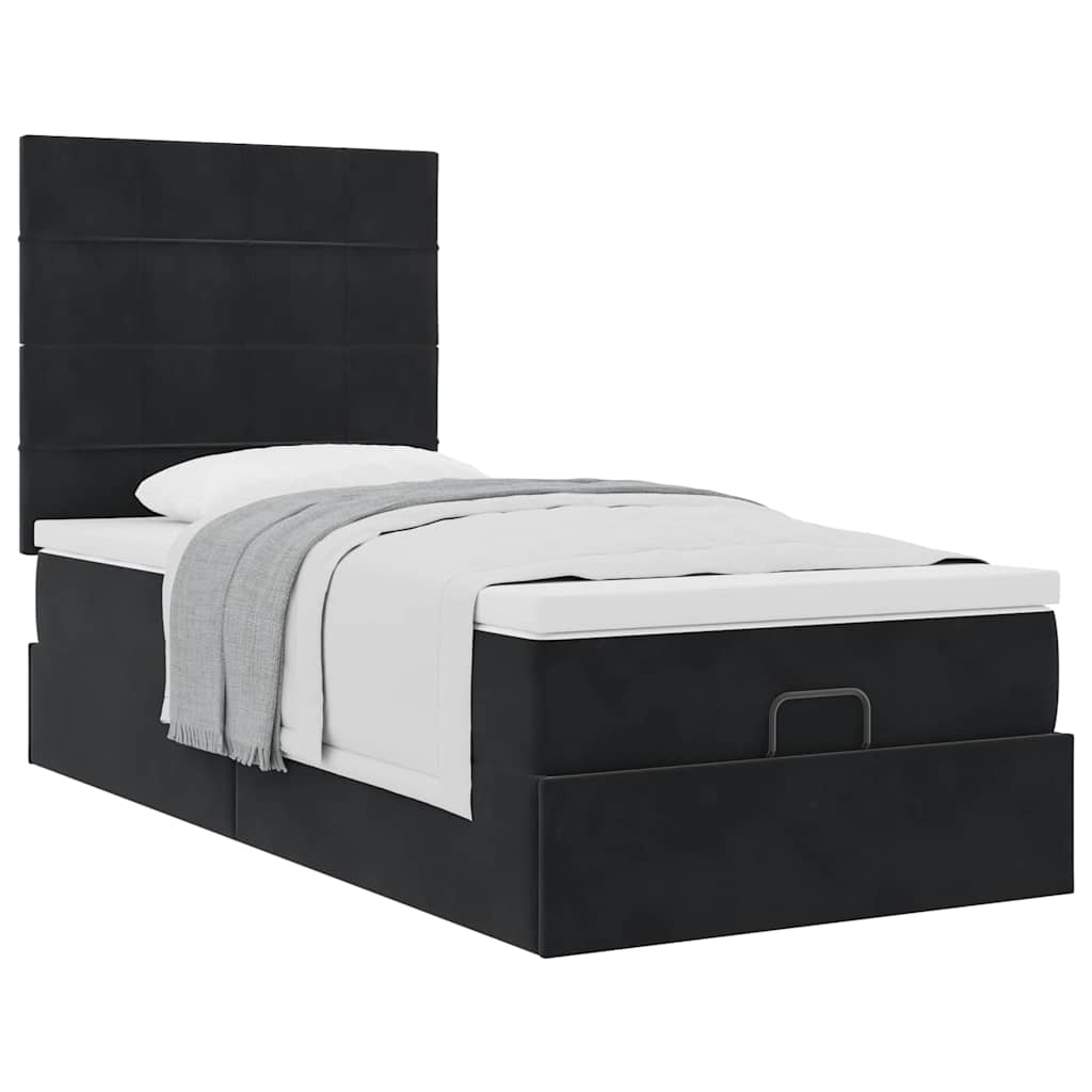 Cadre de lit ottoman avec matelas noir 100x200cm velours - XIOS