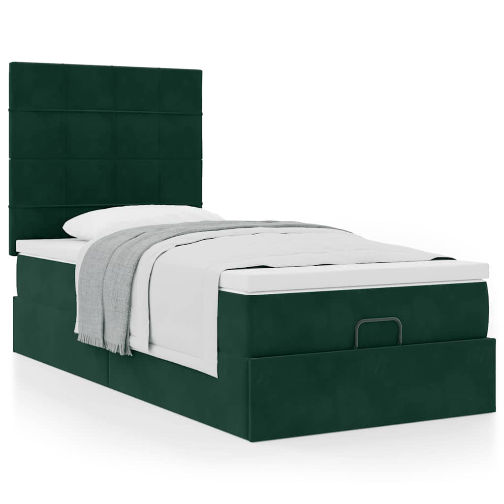 Cadre de lit ottoman avec matelas vert foncé 100x200 cm velours - XIOS