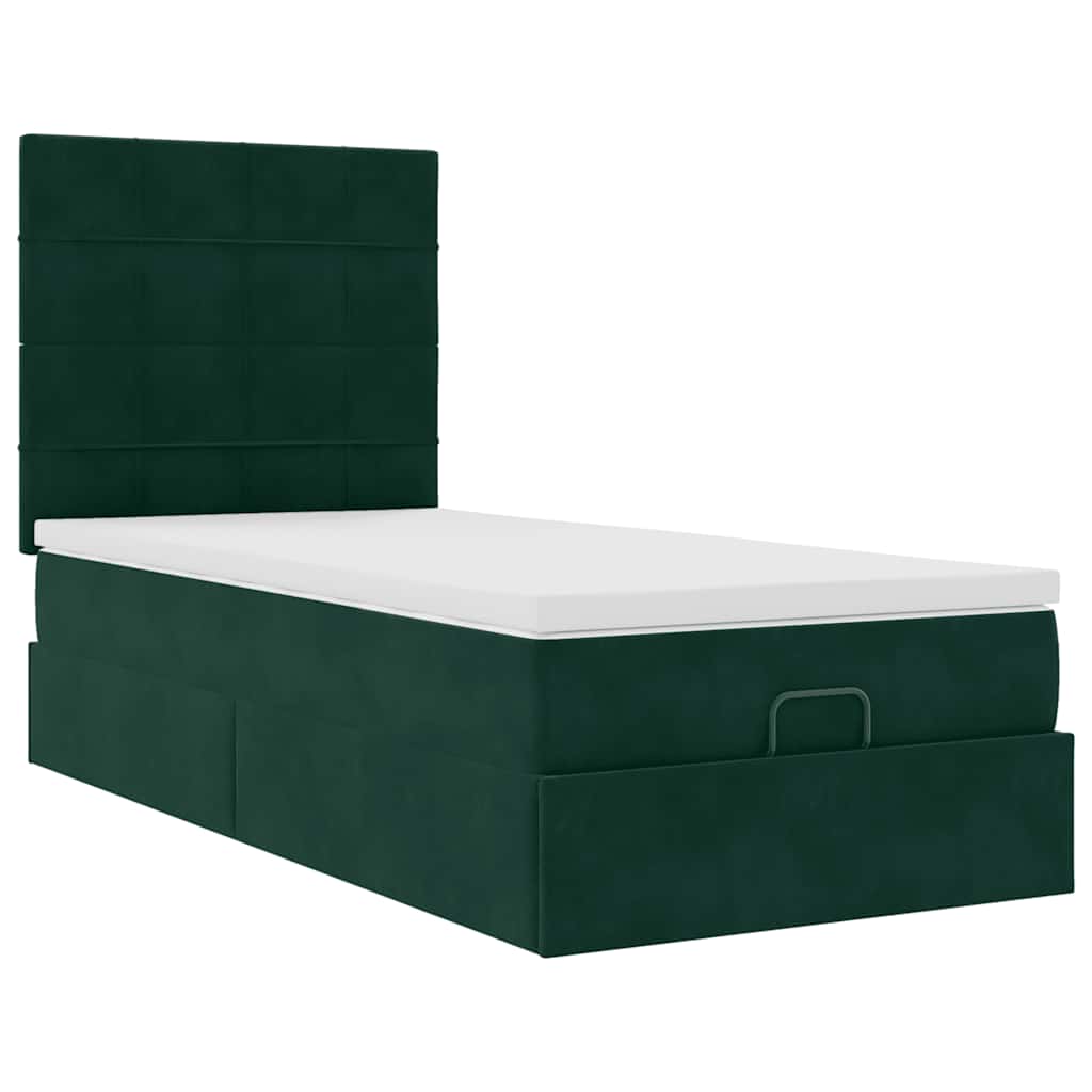 Cadre de lit ottoman avec matelas vert foncé 100x200 cm velours - XIOS