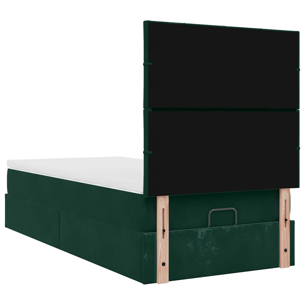 Cadre de lit ottoman avec matelas vert foncé 100x200 cm velours - XIOS