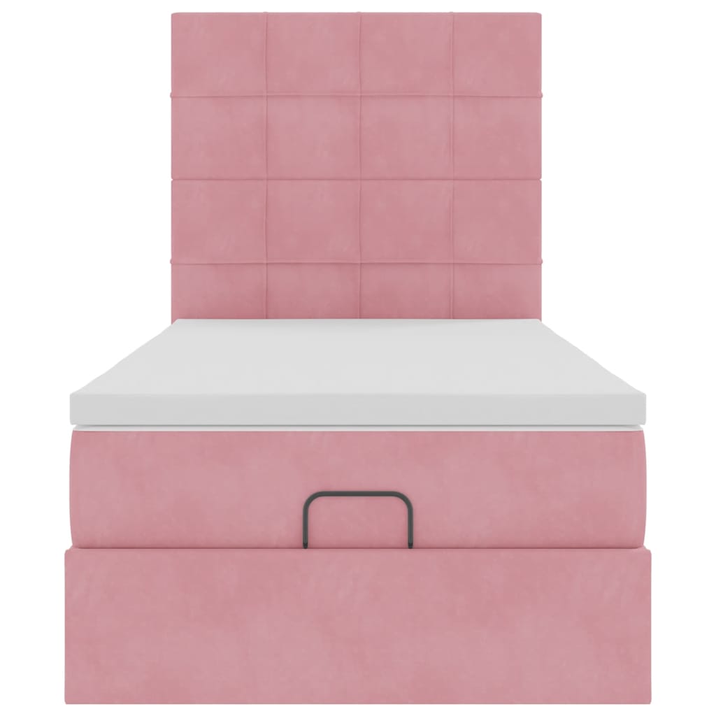 Cadre de lit ottoman avec matelas rose 100x200 cm velours - XIOS