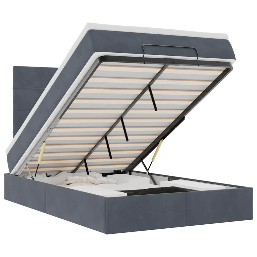 Cadre de lit ottoman avec matelas gris foncé 120x190 cm velours - XIOS