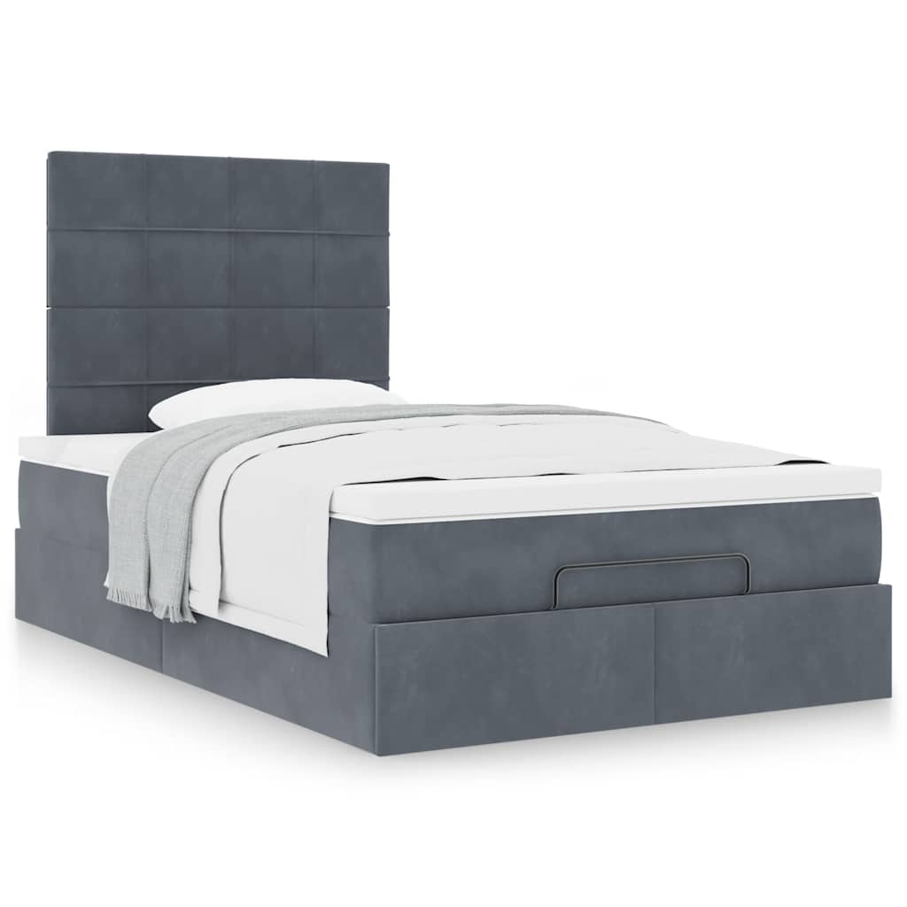Cadre de lit ottoman avec matelas gris foncé 120x190 cm velours - XIOS