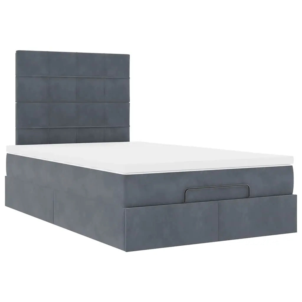Cadre de lit ottoman avec matelas gris foncé 120x190 cm velours - XIOS