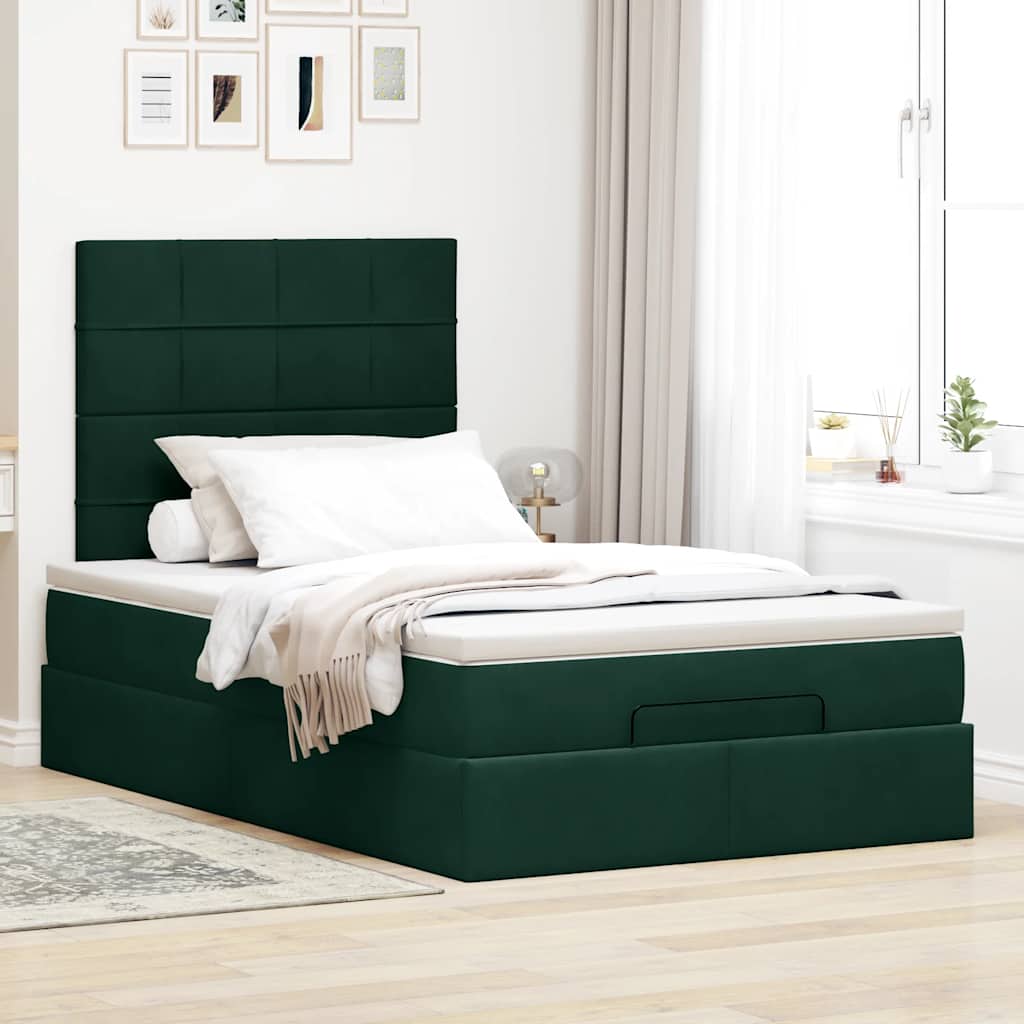 Cadre de lit ottoman avec matelas vert foncé 120x190 cm velours - XIOS