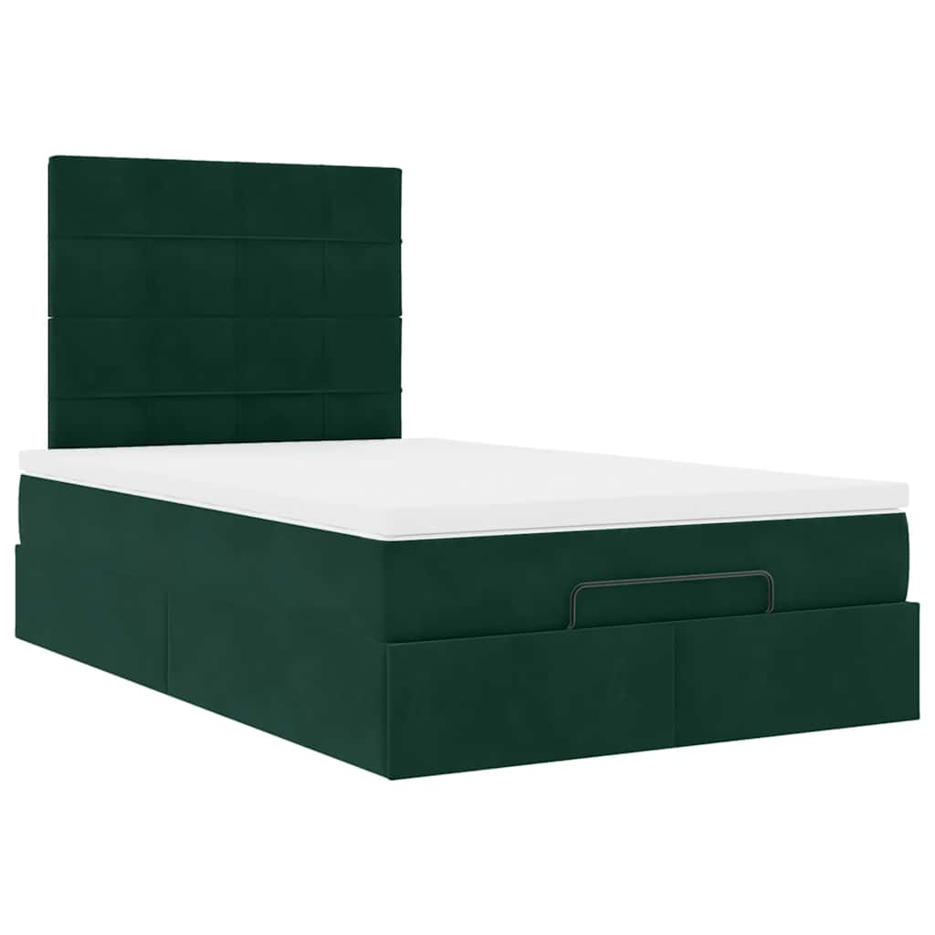 Cadre de lit ottoman avec matelas vert foncé 120x190 cm velours - XIOS