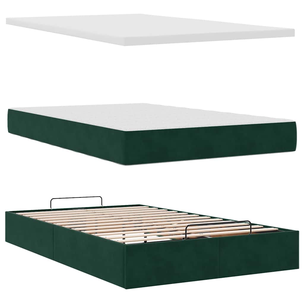 Cadre de lit ottoman avec matelas vert foncé 120x190 cm velours - XIOS