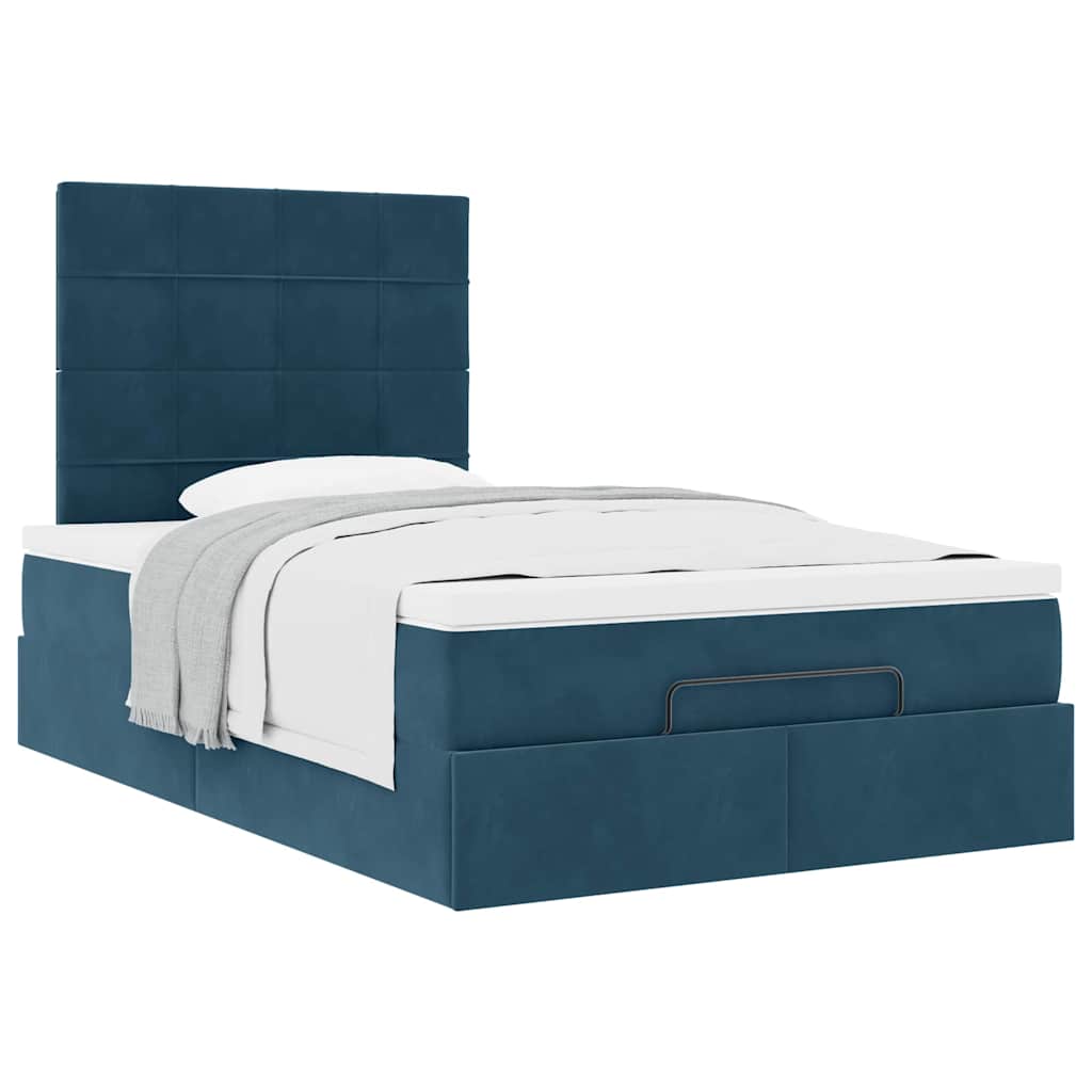 Cadre de lit ottoman avec matelas bleu foncé 120x190 cm velours - XIOS