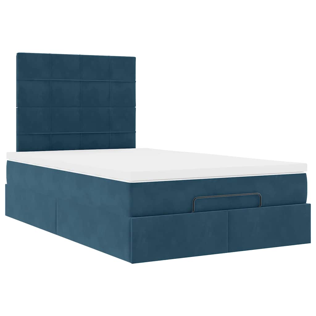 Cadre de lit ottoman avec matelas bleu foncé 120x190 cm velours - XIOS