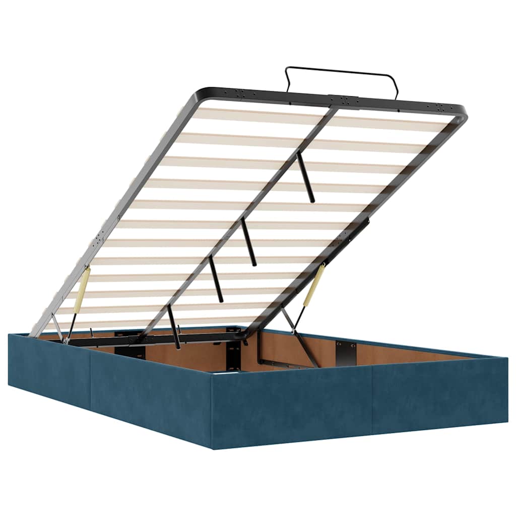 Cadre de lit ottoman avec matelas bleu foncé 120x190 cm velours - XIOS