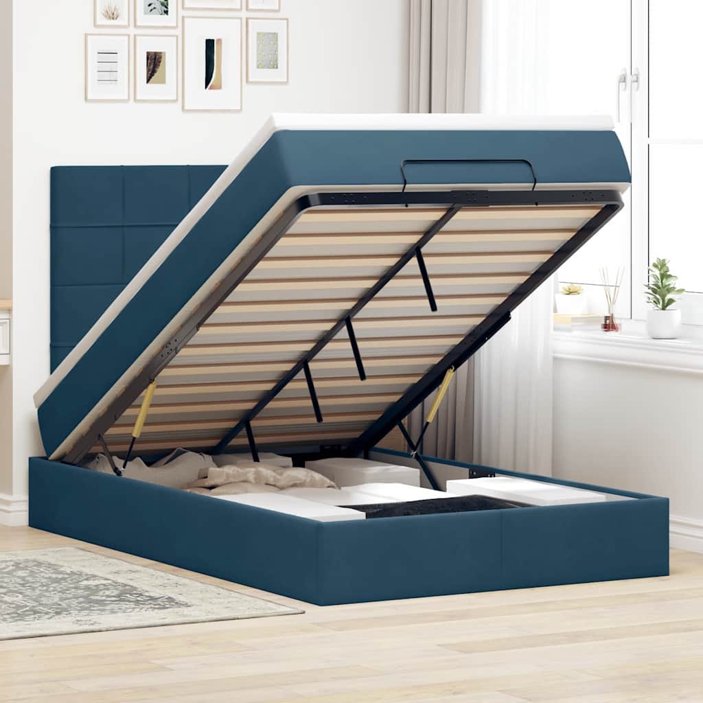 Cadre de lit ottoman avec matelas bleu foncé 120x190 cm velours - XIOS