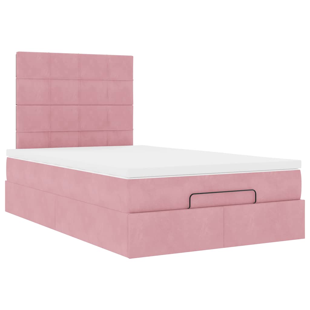Cadre de lit ottoman avec matelas rose 120x190 cm velours - XIOS
