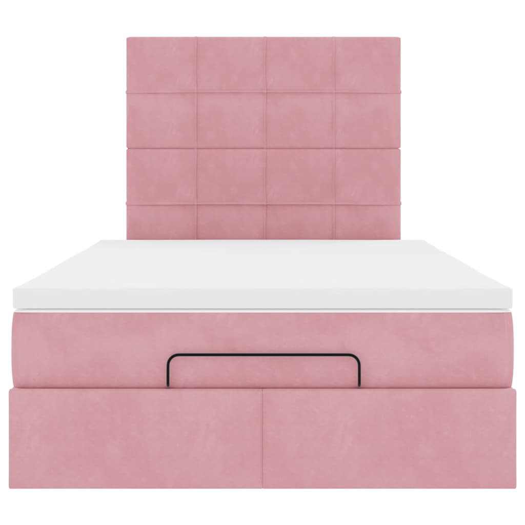 Cadre de lit ottoman avec matelas rose 120x190 cm velours