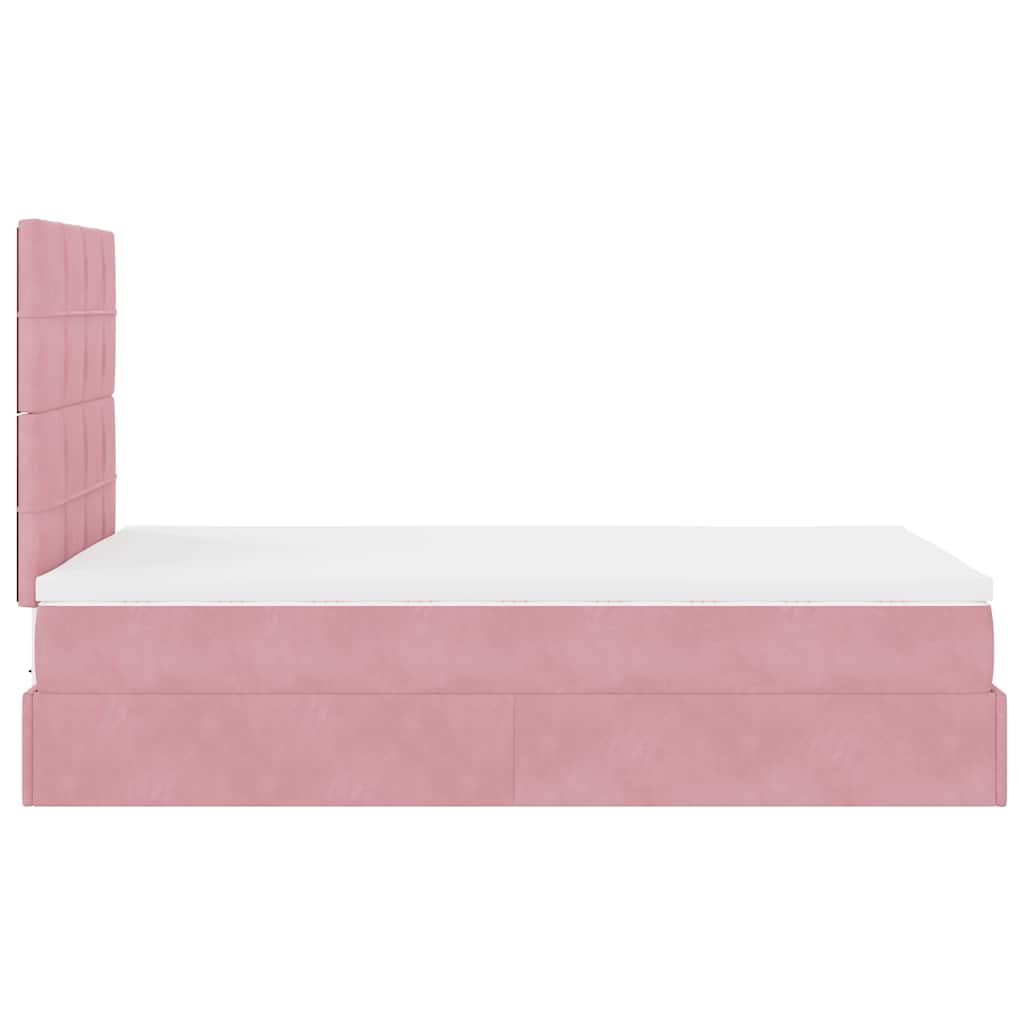 Cadre de lit ottoman avec matelas rose 120x190 cm velours - XIOS