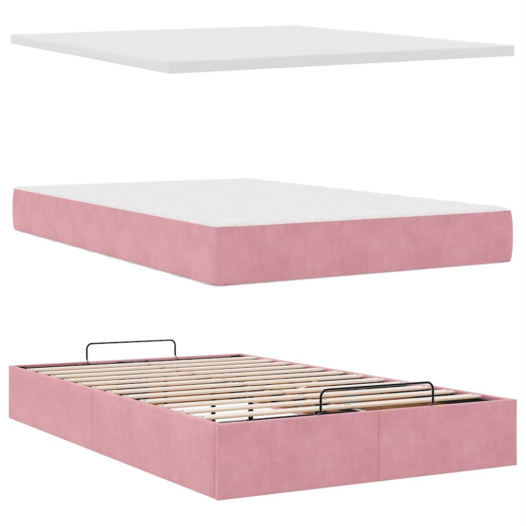 Cadre de lit ottoman avec matelas rose 120x190 cm velours - XIOS