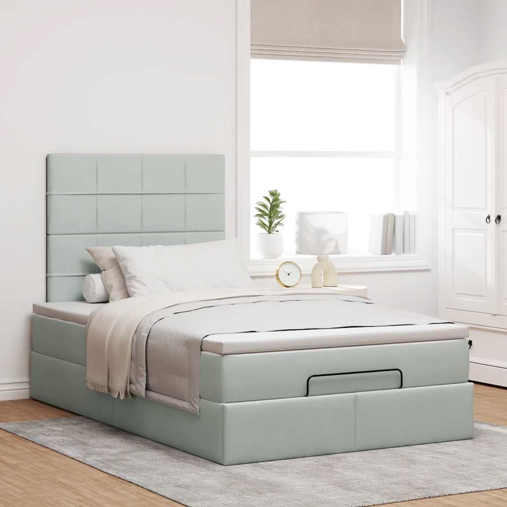 Cadre de lit ottoman et matelas gris clair 120x200 cm velours - XIOS