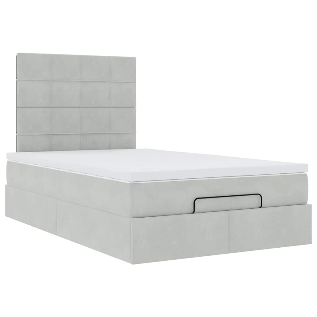 Cadre de lit ottoman et matelas gris clair 120x200 cm velours - XIOS