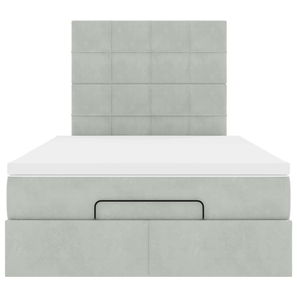 Cadre de lit ottoman et matelas gris clair 120x200 cm velours - XIOS