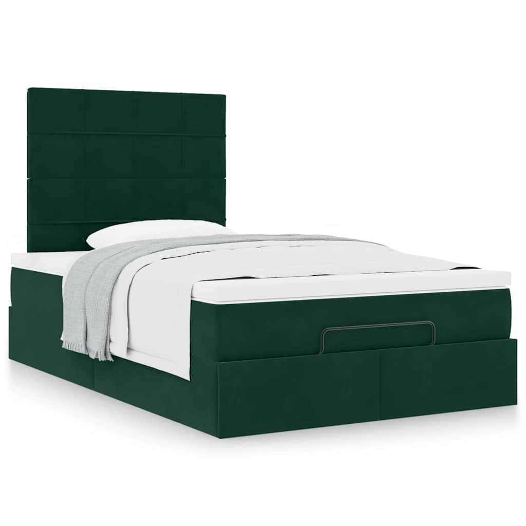Cadre de lit ottoman avec matelas vert foncé 120x200 cm velours - XIOS