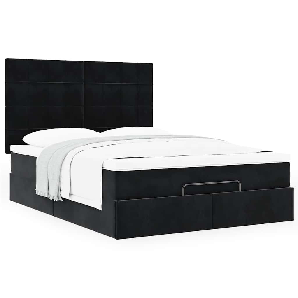 Cadre de lit ottoman avec matelas noir 140x190 cm velours - XIOS