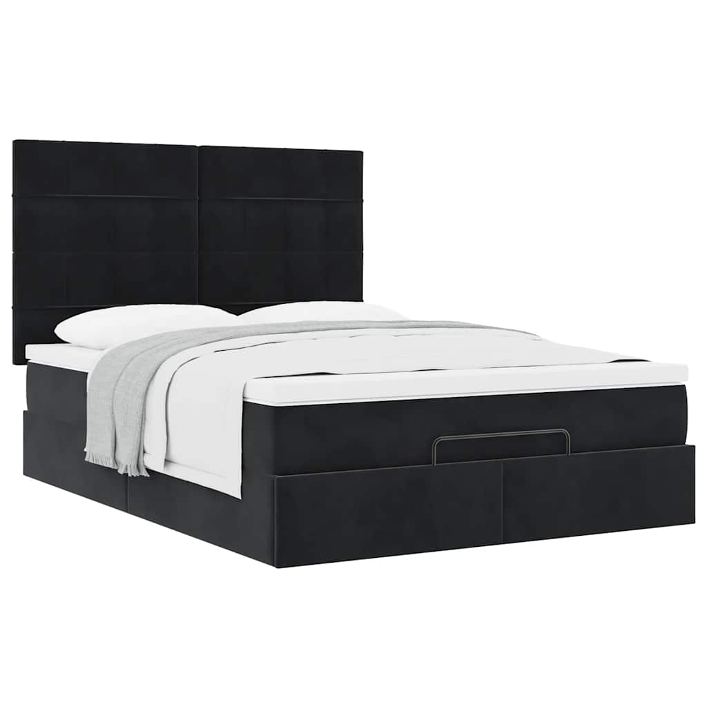 Cadre de lit ottoman avec matelas noir 140x190 cm velours - XIOS