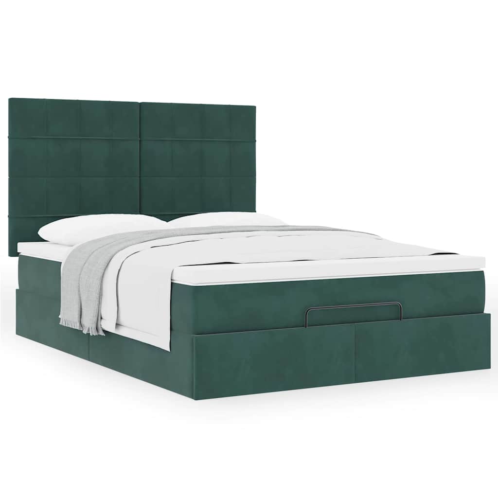 Cadre de lit ottoman avec matelas vert foncé 140x190 cm velours