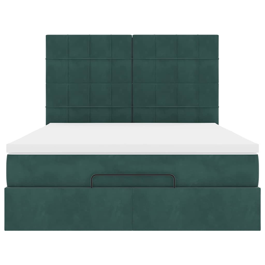 Cadre de lit ottoman avec matelas vert foncé 140x190 cm velours