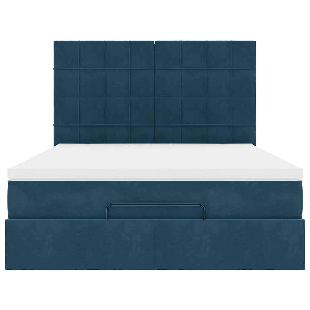 Cadre de lit ottoman avec matelas bleu foncé 140x190 cm velours - XIOS