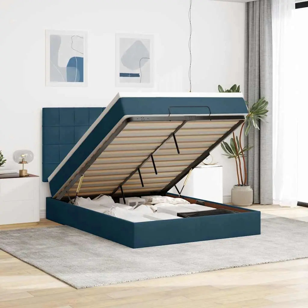 Cadre de lit ottoman avec matelas bleu foncé 140x190 cm velours - XIOS
