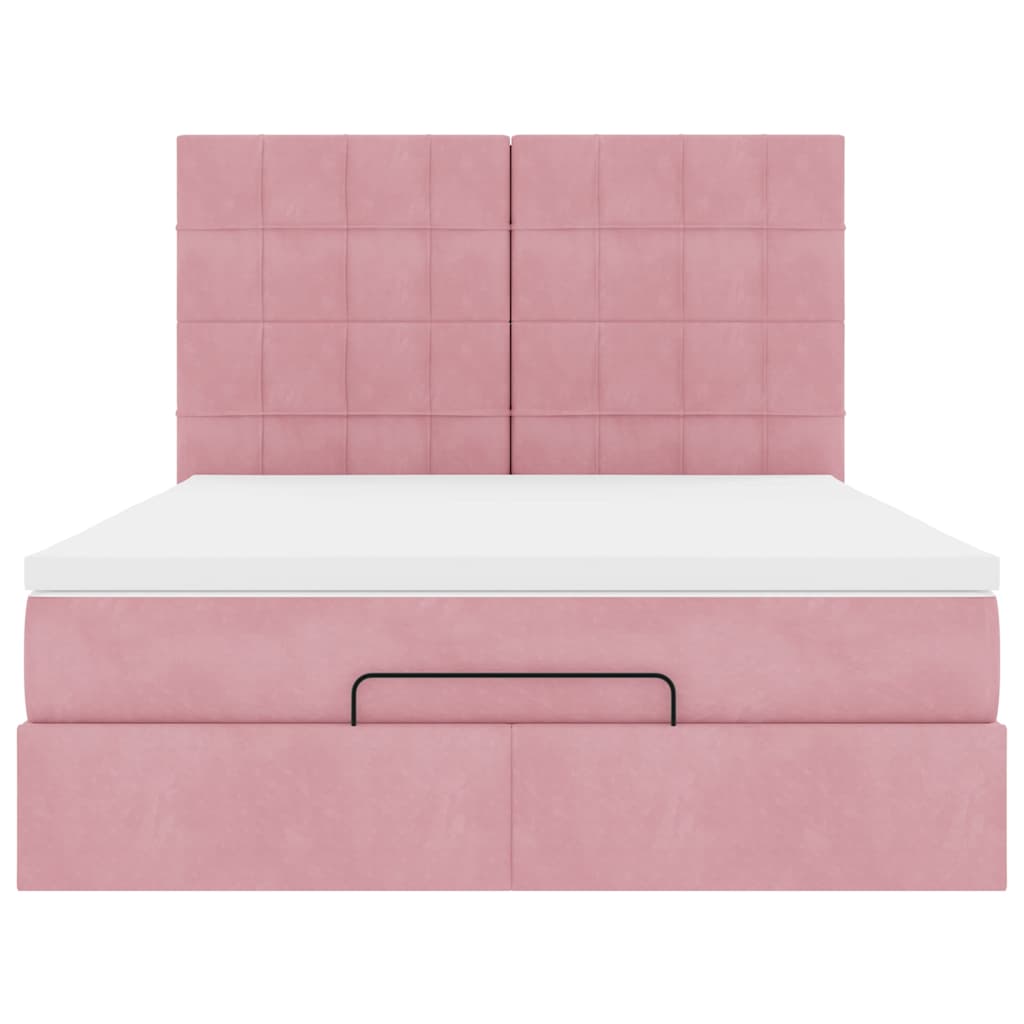 Cadre de lit ottoman avec matelas rose 140x190 cm velours - XIOS