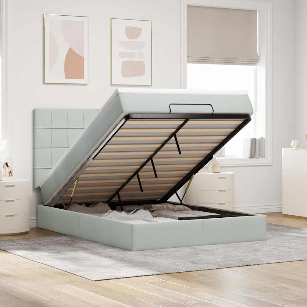 Cadre de lit ottoman avec matelas gris clair 140x200 cm velours - XIOS