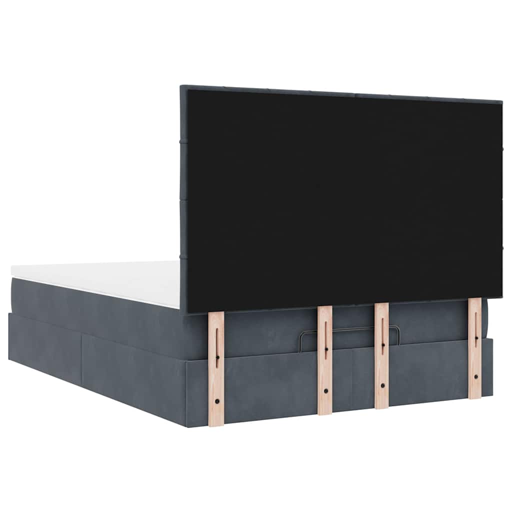 Cadre de lit ottoman avec matelas gris foncé 140x200 cm velours - XIOS