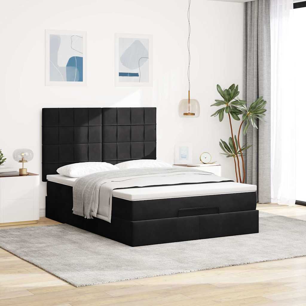 Cadre de lit ottoman avec matelas noir 140x200 cm velours - XIOS