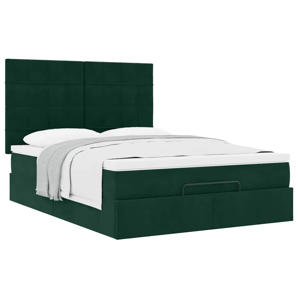 Cadre de lit ottoman avec matelas vert foncé 140x200 cm velours - XIOS