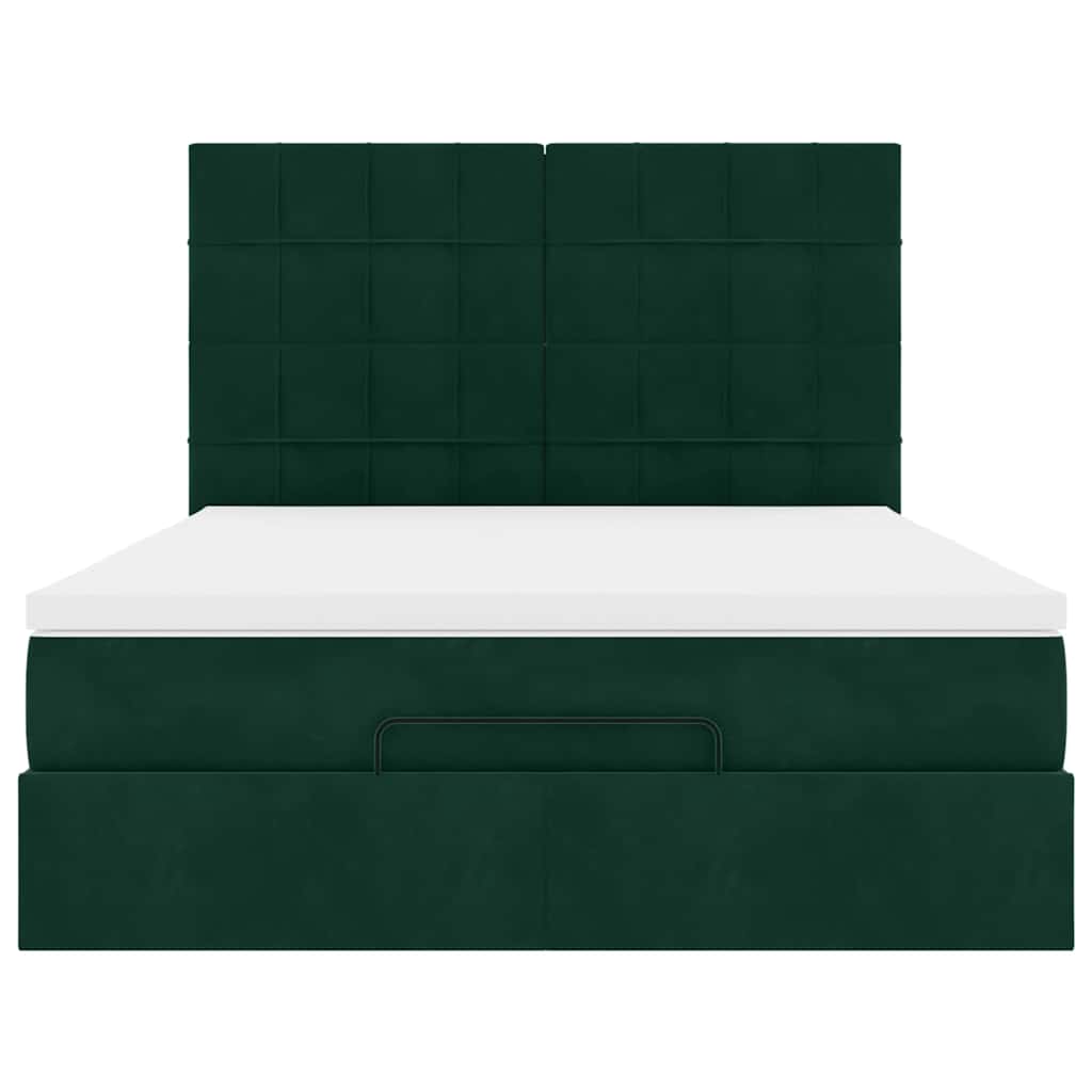 Cadre de lit ottoman avec matelas vert foncé 140x200 cm velours - XIOS