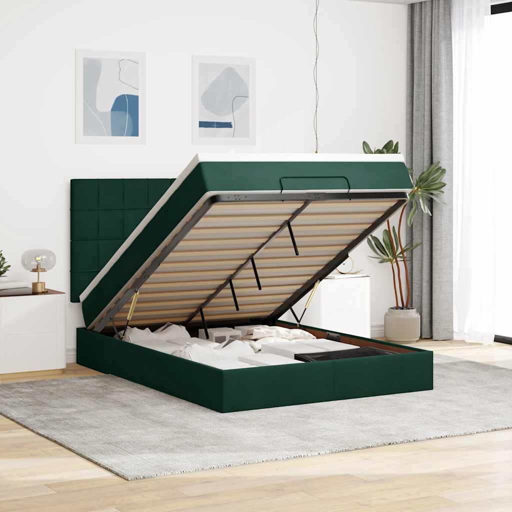 Cadre de lit ottoman avec matelas vert foncé 140x200 cm velours - XIOS