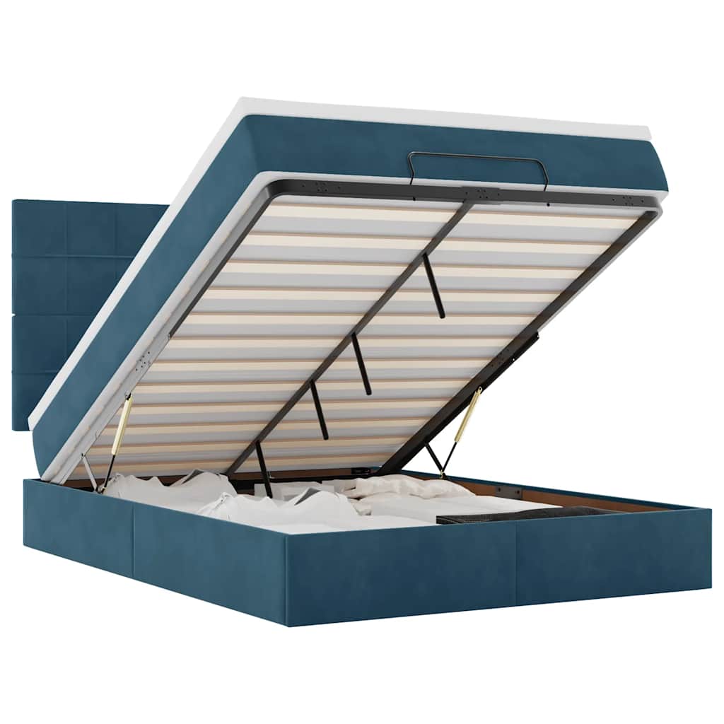 Cadre de lit ottoman avec matelas bleu foncé 140x200 cm velours - XIOS