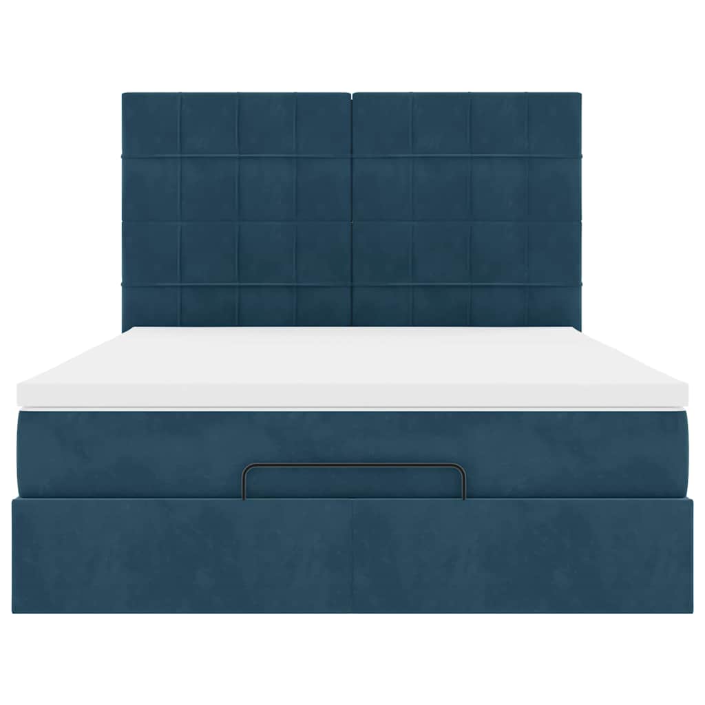 Cadre de lit ottoman avec matelas bleu foncé 140x200 cm velours - XIOS