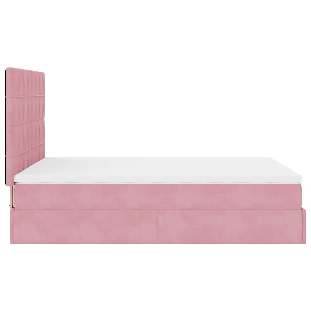 Cadre de lit ottoman avec matelas rose 140x200 cm velours - XIOS