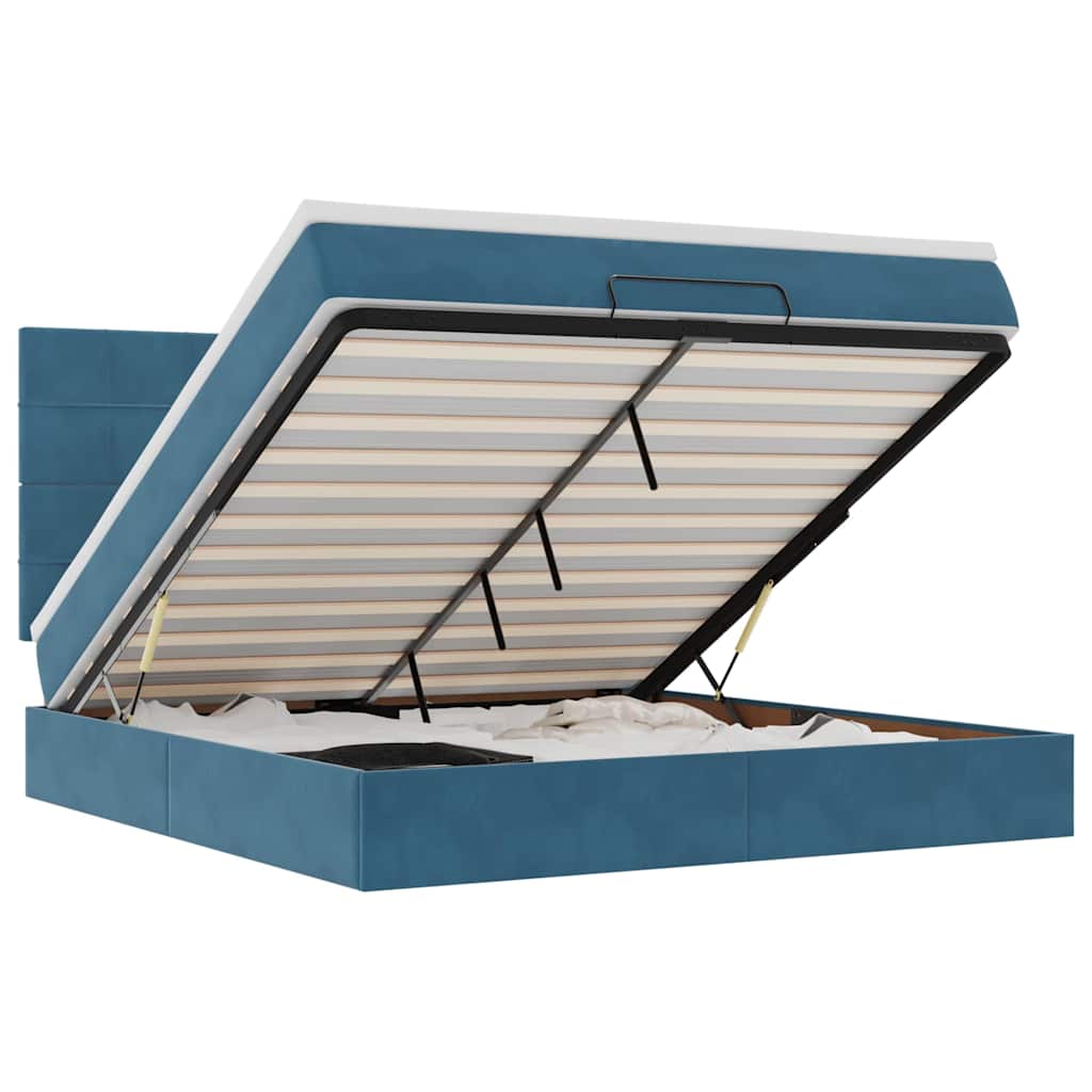 Cadre de lit ottoman avec matelas bleu foncé 160x200 cm velours - XIOS