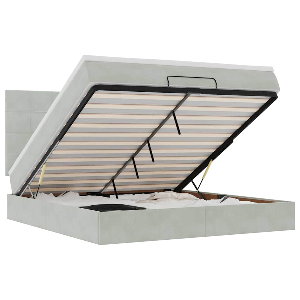 Cadre de lit ottoman et matelas gris clair 180x200cm velours