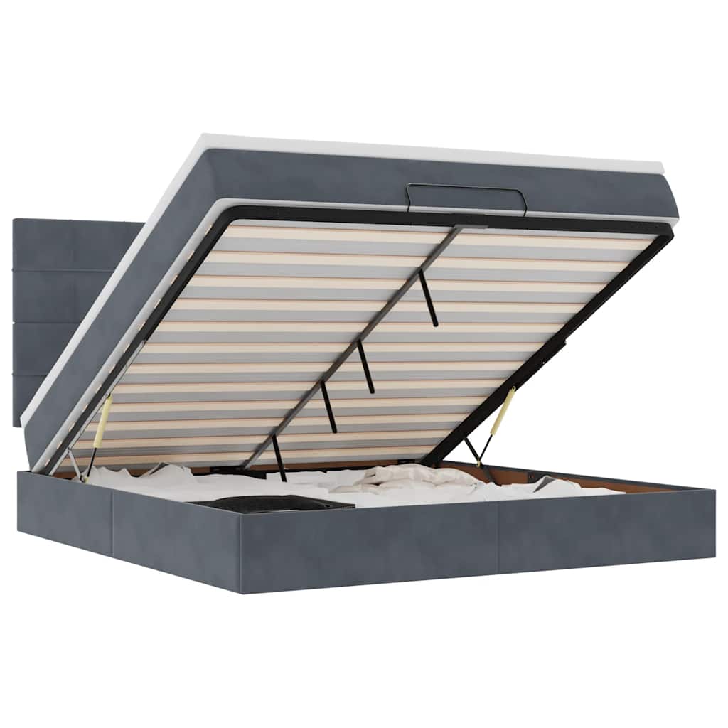 Cadre de lit ottoman avec matelas gris foncé 180x200cm velours - XIOS