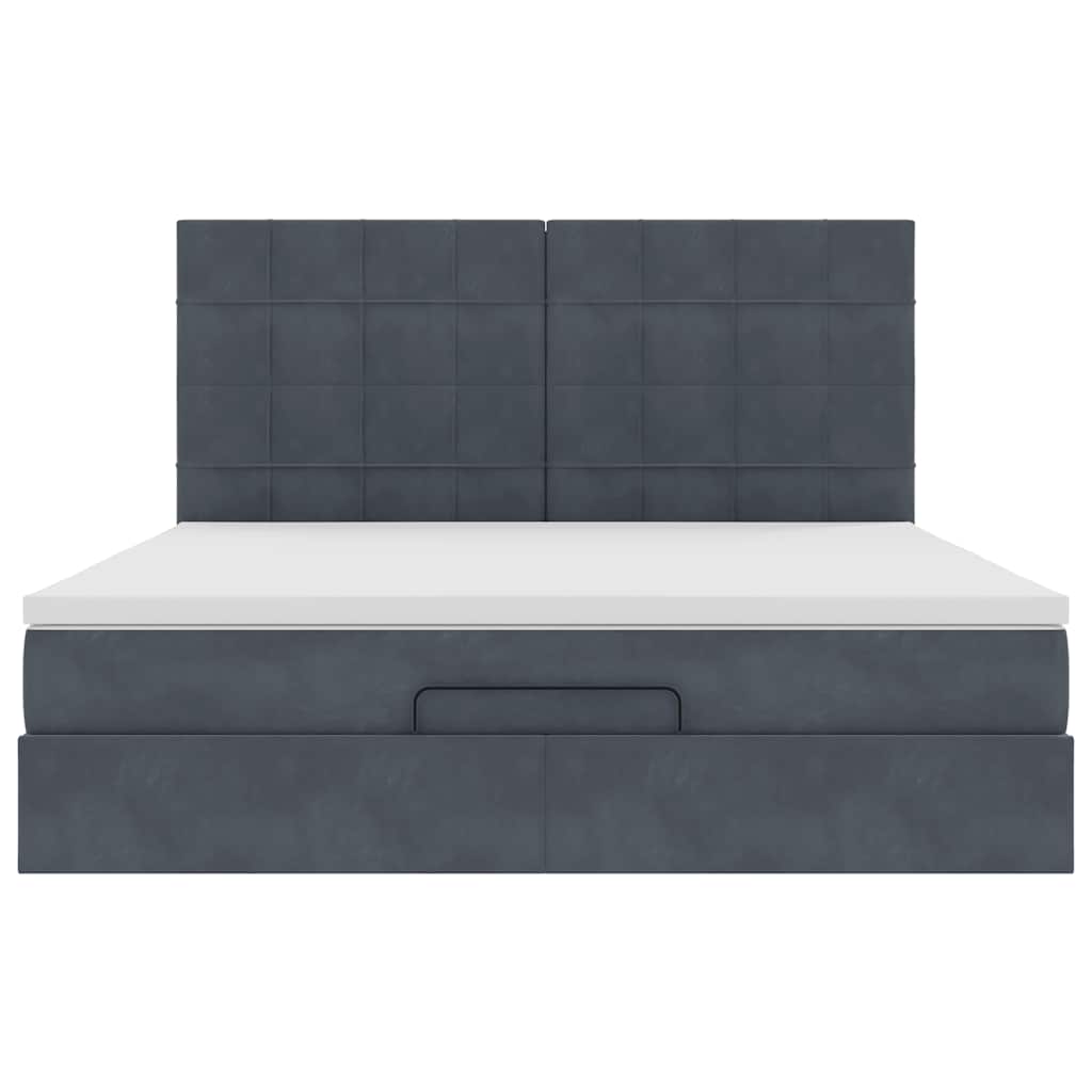 Cadre de lit ottoman avec matelas gris foncé 180x200cm velours - XIOS