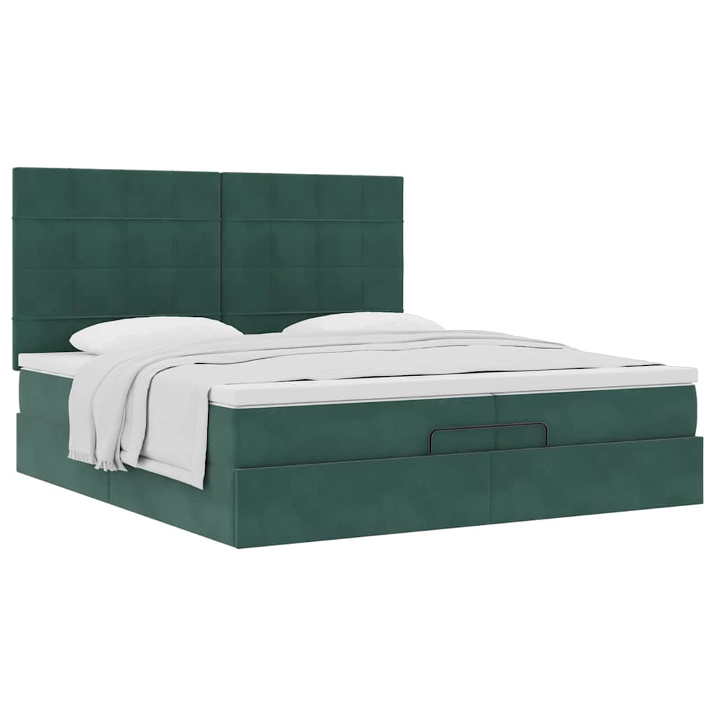 Cadre de lit ottoman avec matelas vert foncé 200x200 cm velours - XIOS