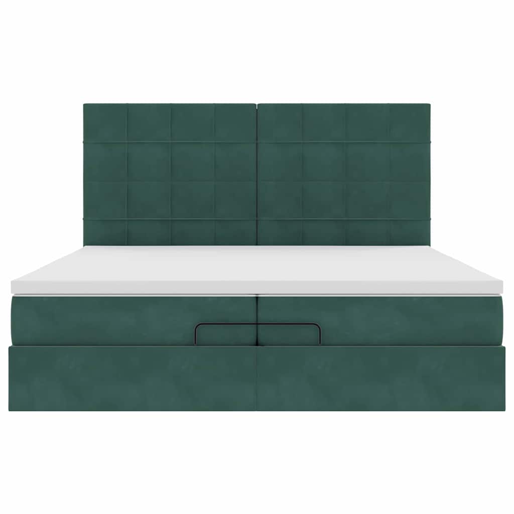 Cadre de lit ottoman avec matelas vert foncé 200x200 cm velours - XIOS